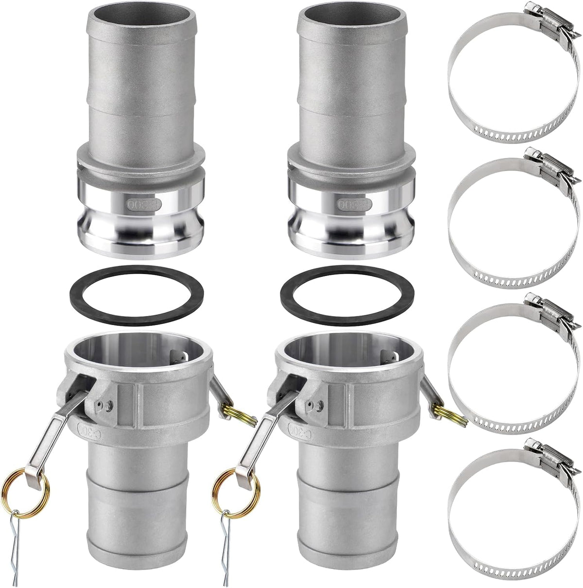 2 PCS 3" Part C Cam and Groove Hose Fitting x 2 PCS Type E Hose fitting