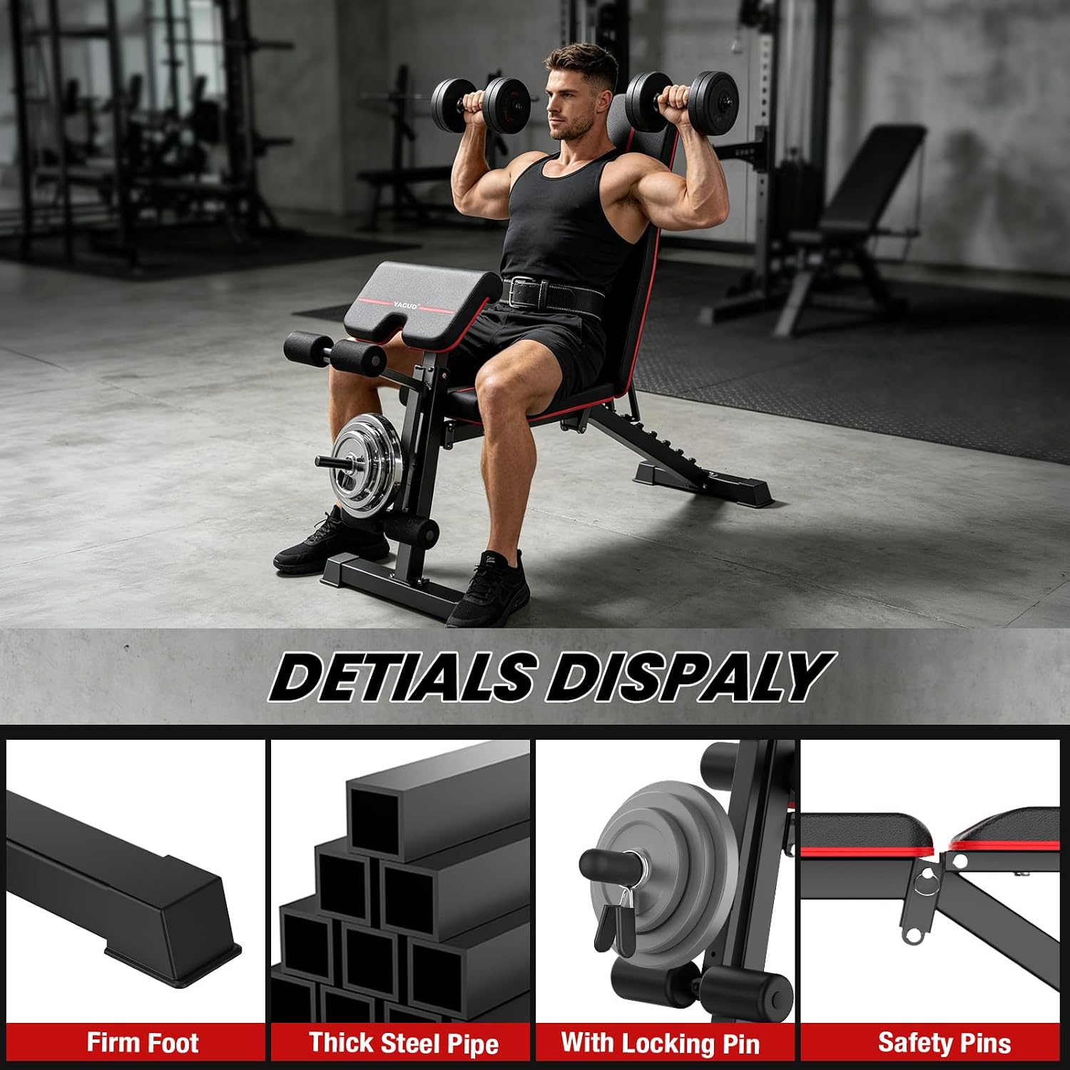 Weight Bench Press, Adjustable Workout Bench, Foldable Strength Bench | 8 Levels Adjustable, 880LBS Capacity Weight