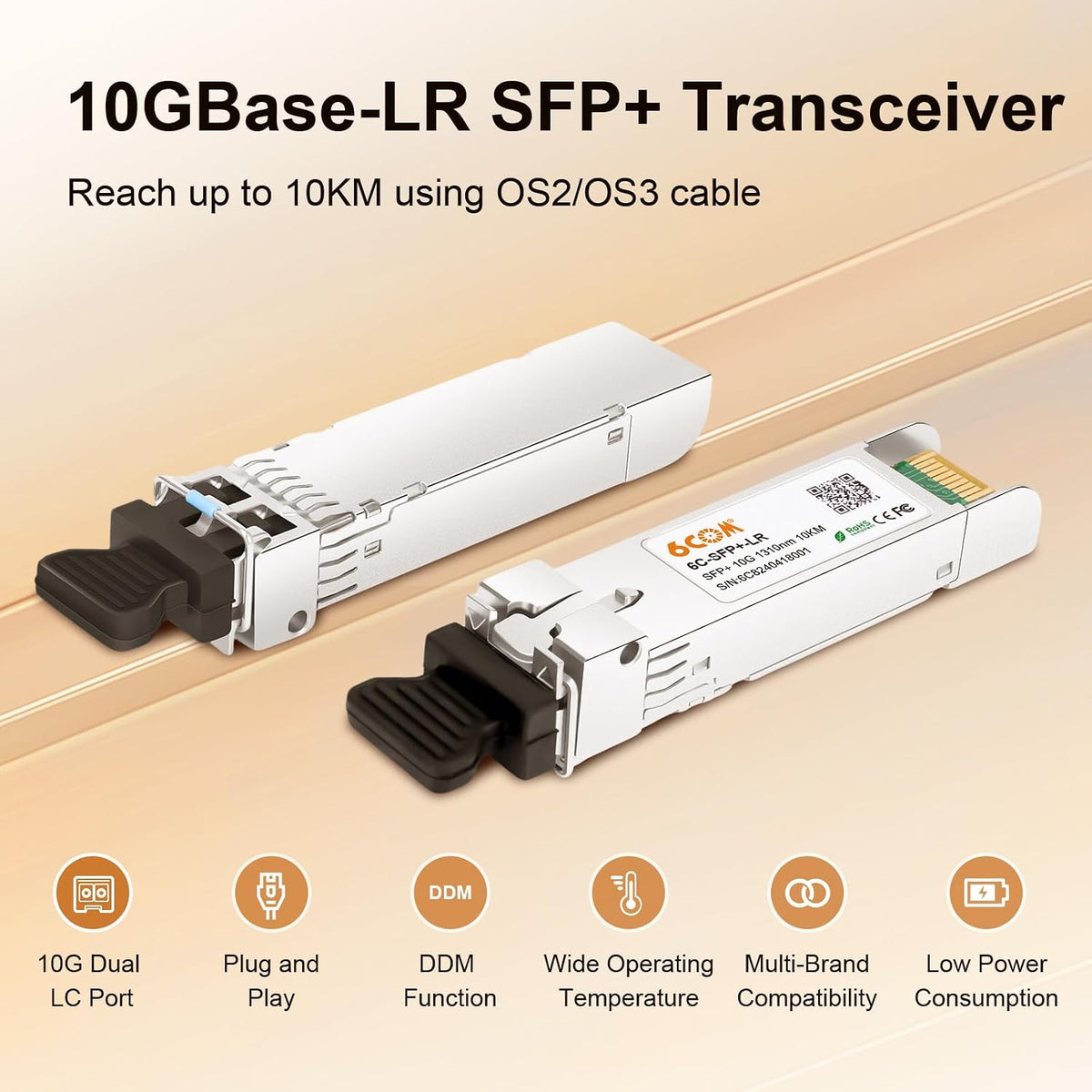 10Pack 10GBase-LR SFP+ Transceiver, 10G Dual LC Single Mode Module