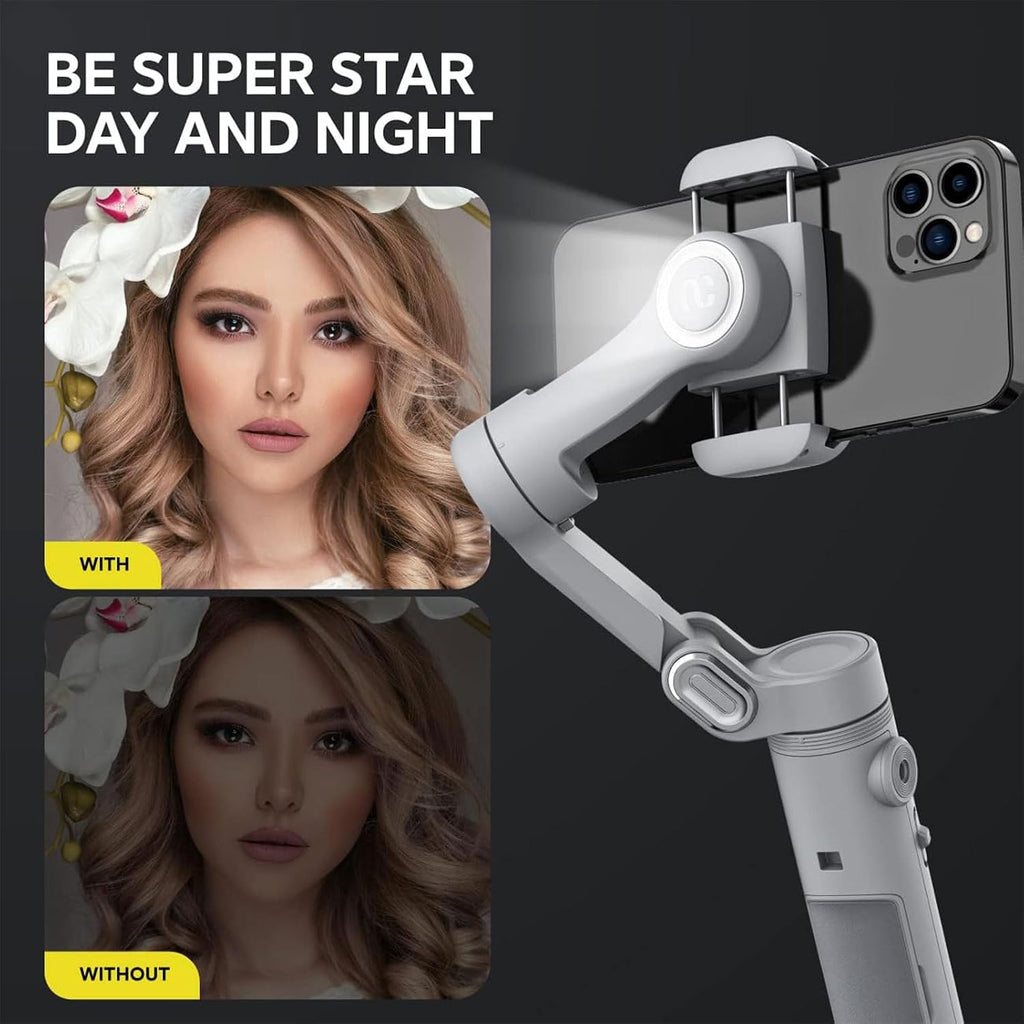 Gimbal Stabilizer for Smartphone w/LED Light Face Tracking Inception Timelapse Handheld Foldable 3-Axis Gimble for