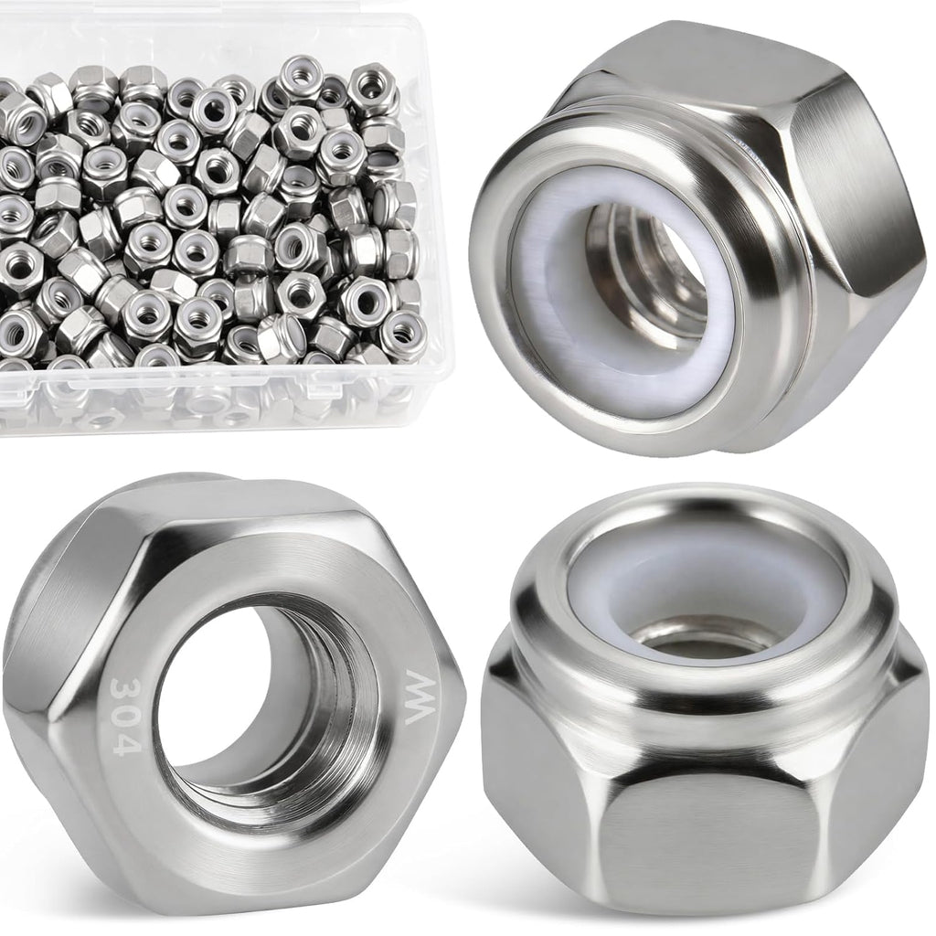 1/4"-20 Lock Nuts, 180Pcs Stainless Steel Hex Nylon Insert Locking nut