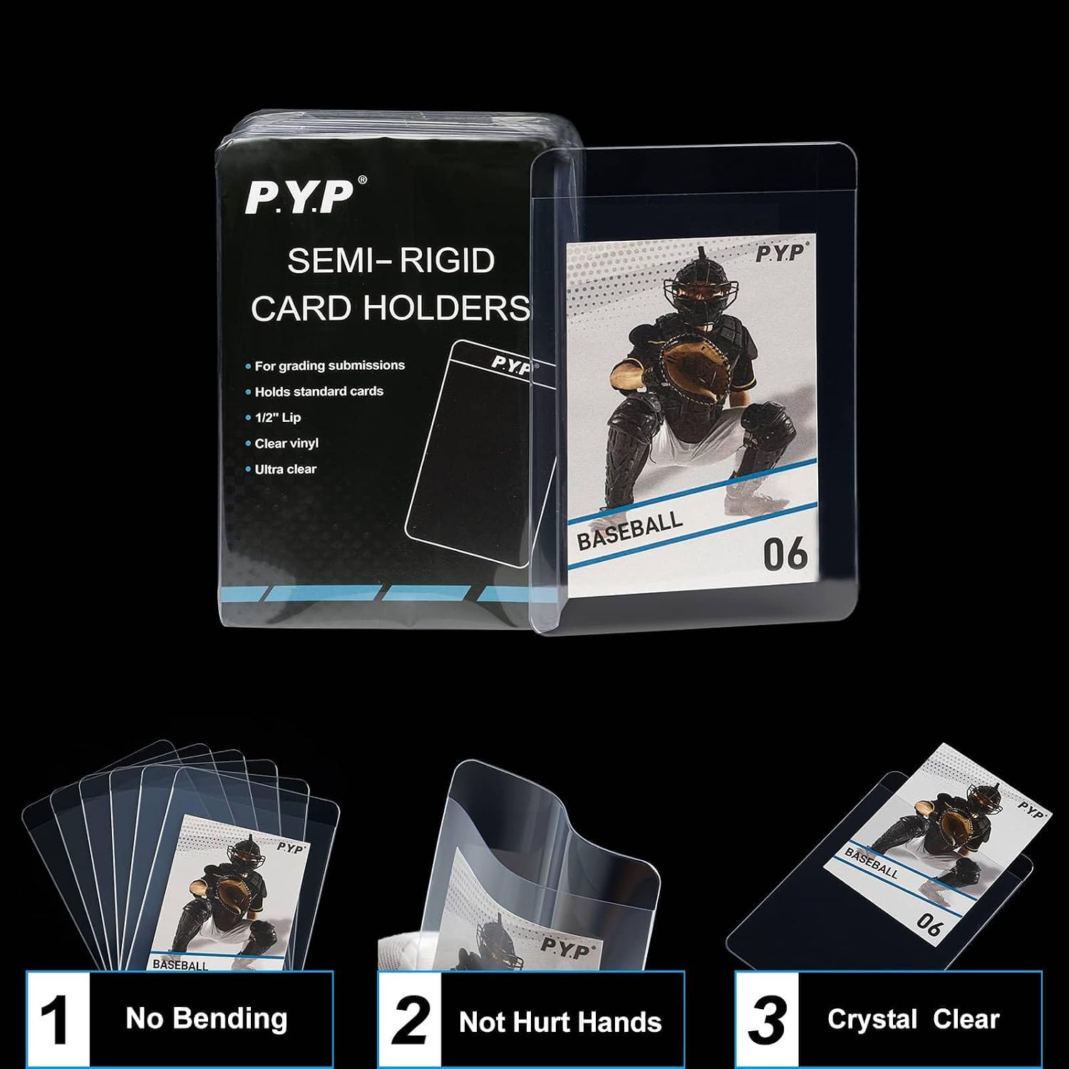 200ct Semi Rigid Card Holders - Card Sleeves for Trading Card with 1/2" Lip Sleeves Fit Standard Grading Cards