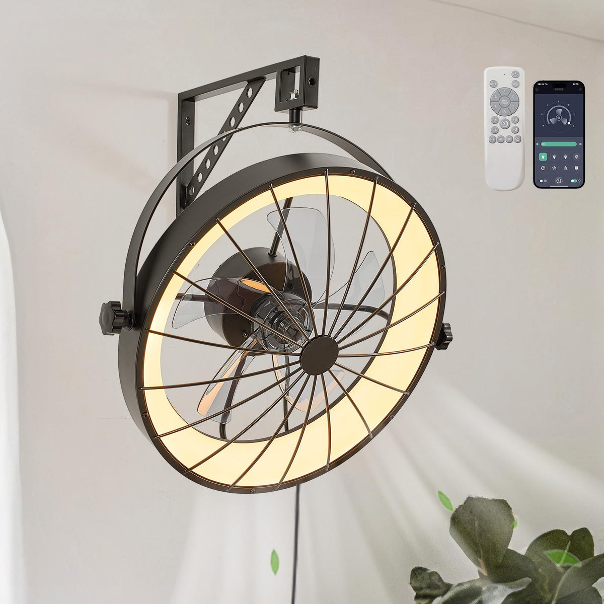 20" Wall Mounted Fan with Remote, Plug In Indoor Wall Fan