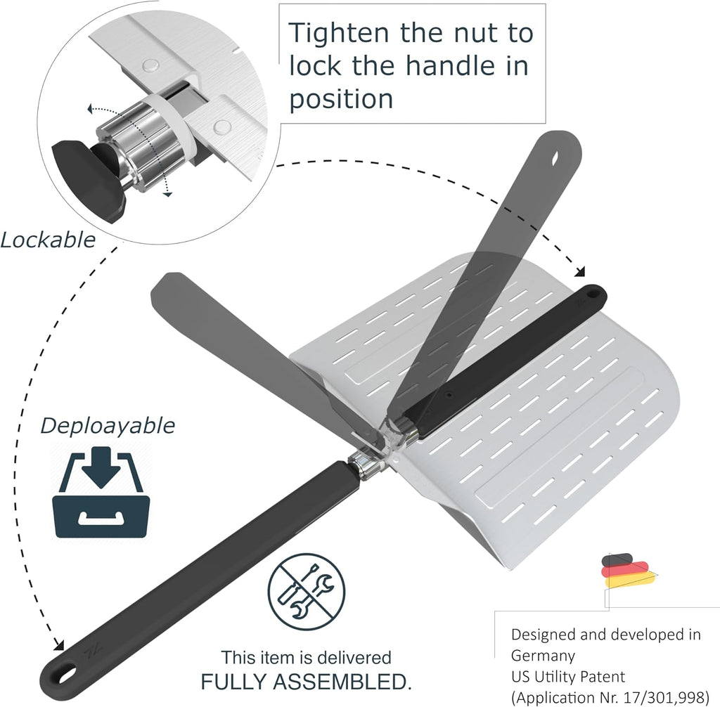 12-Inch Aluminum Pizza Peel with Long Foldable Handle