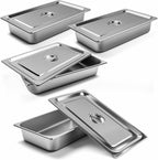 1/1 Full Size 4" Deep Stainless Steel Hotel Pan Steam Pans 4PCS with Lids
