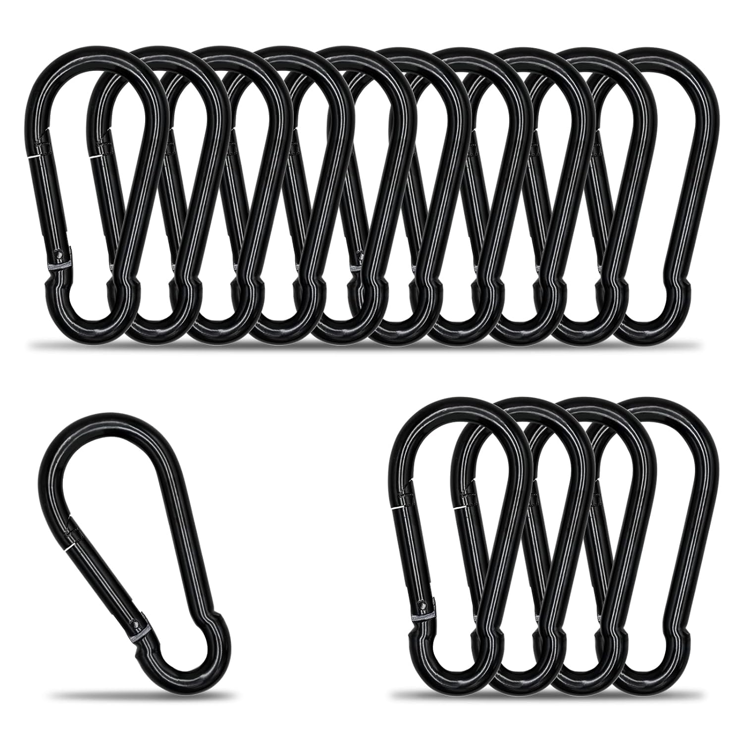 Carabiner Clip Hook, 3.15 inch 15 pcs Black Heavy Duty Spring Snap Hook Key Chain, Carabiners Clips for Outdoor