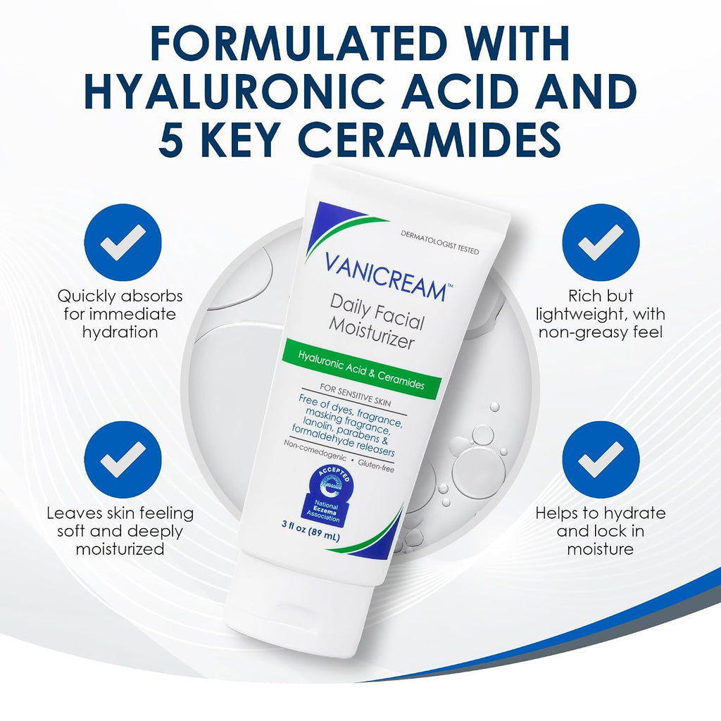 Daily Facial Moisturizer, Face Cream with 5 Key Cermides & Hyaluronic Acid, 3 Fl Oz, Formulated Without Common