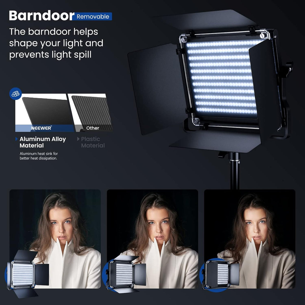 2 Pack Bi Color 660 LED Video Light and Stand Kit: (2) 3200-5600K CRI 96+ Dimmable Light with U Bracket and Barndoor