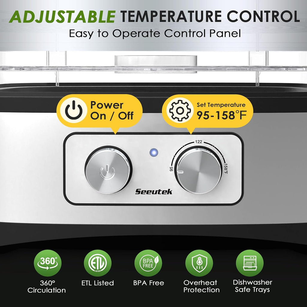 Food Dehydrator, 5 BPA-Free Trays, Adjustable Temperature Control | Dehydrators for Jerky, Fruit, Herb & Dog Treats