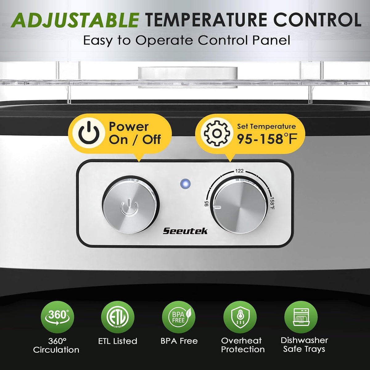 Food Dehydrator, 5 BPA-Free Trays, Adjustable Temperature Control | Dehydrators for Jerky, Fruit, Herb & Dog Treats