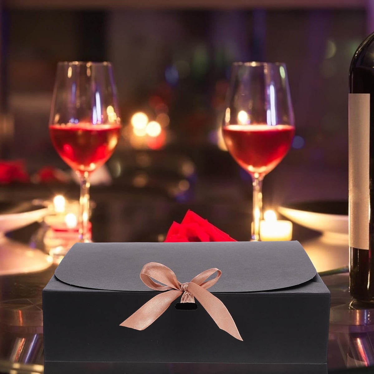 12pcs Kraft Paper Gift Boxes with Lids, Black Decorative Packing Box