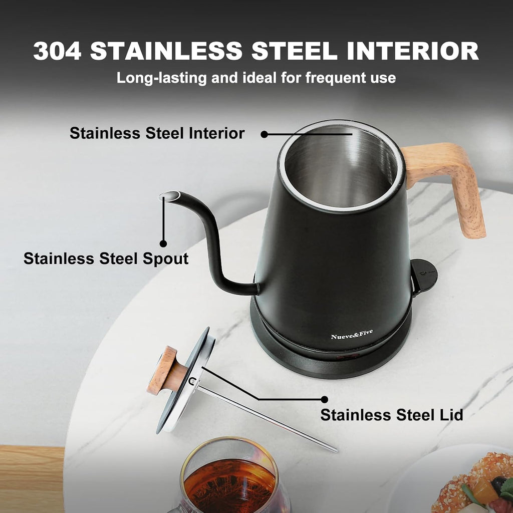 Electric Gooseneck Kettle with Thermometer, 1.0L Pour Over Hot Water Kettle for Coffee and Tea, 1000W, Auto Shutoff
