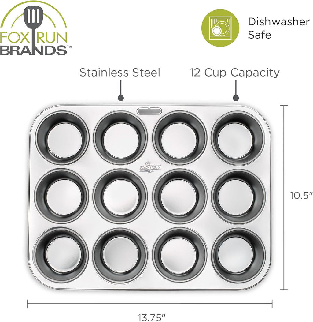 Muffin and Cupcake Pan, 12 Standard Cup Stainless Steel Muffin Pan
