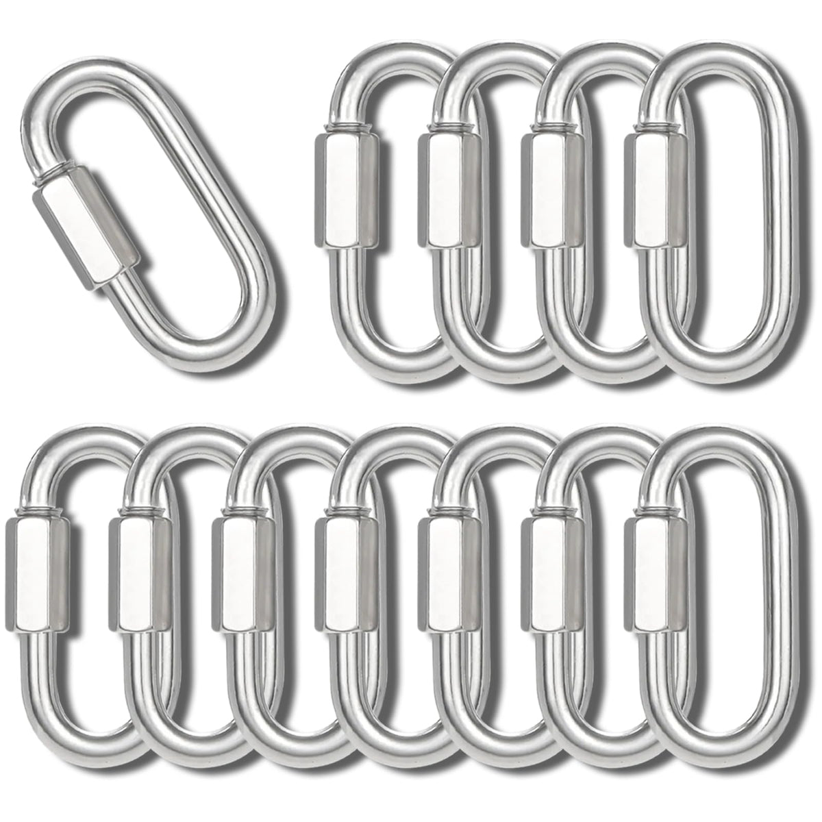 1.48IN Quick Link,Heavy Duty Locking Carabiner (12PCS,Silver)