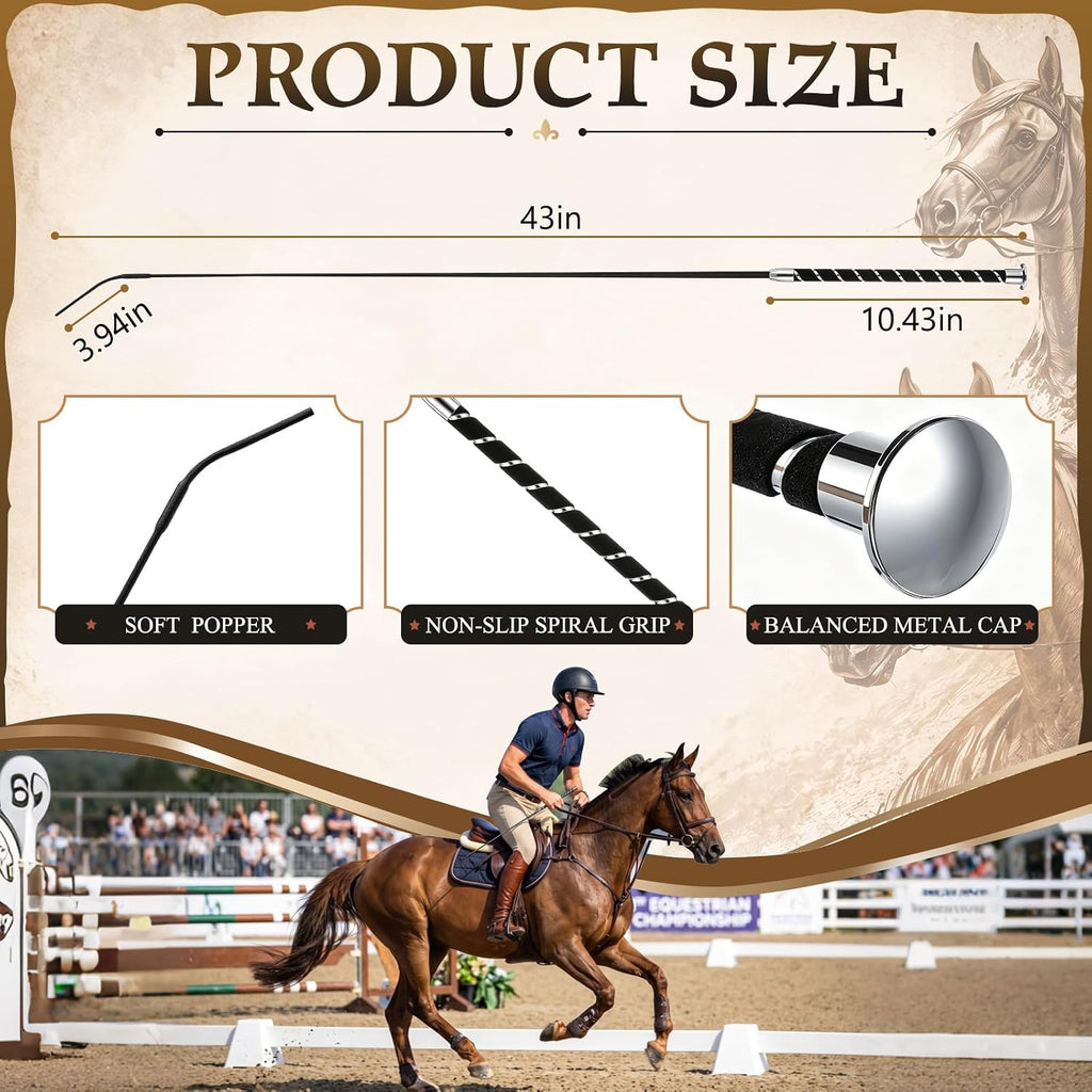 43'' Dressage Whip Lunge Whip for Horse, Elegant Spiral Handle