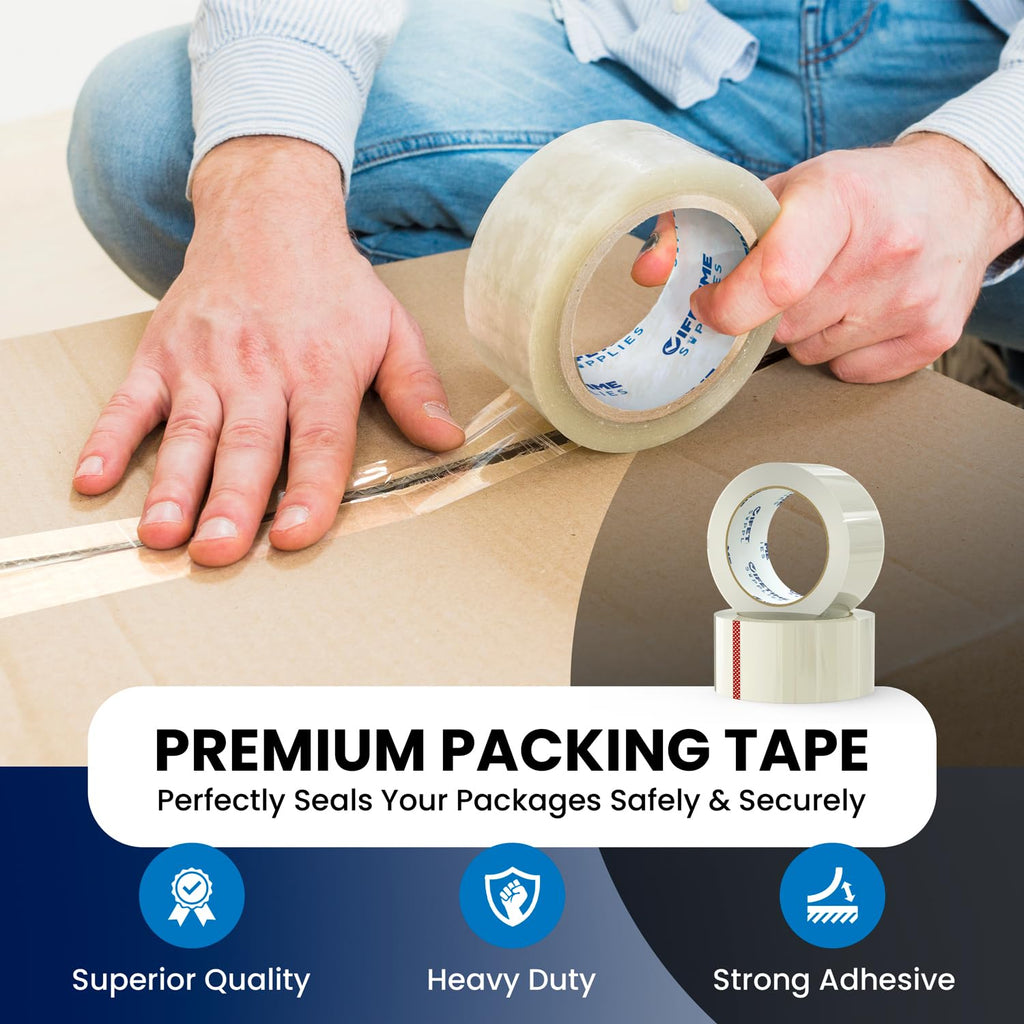 6 Rolls | 2.4 mil Clear | 65 Yards Each (390 Yards Total) | 2" Premium Packing Tape Heavy Duty Packaging Tape for