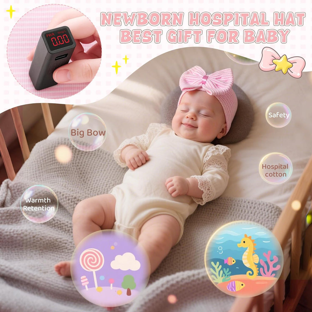 Hospital Newborn Hat Girl with Bow Infant Baby Beanie First Photos