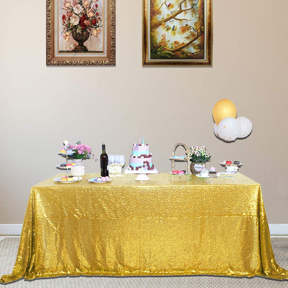 Gold Sequin Tablecloth, Glitter Table Cover 90x132 Inch Rectangle