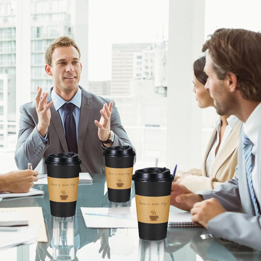 16 oz Coffee Cups 50 Pack, Disposable To Go Paper Cups with Lid