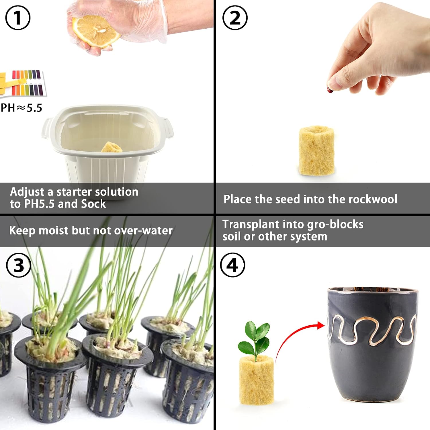 50 Pcs Round Rockwool Starter Plugs, 0.7 x 1 Inch Rockwool Grow Plugs Hydroponics Grow Media Seed Starter Kit Indoor
