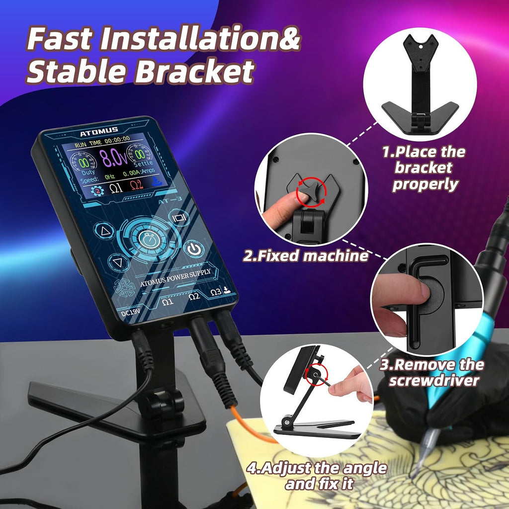 Tattoo Power Supply Touch Screen Digital LCD Power Supply with Clip Cord Foot Pedal Connection Port for Tattoo Machines