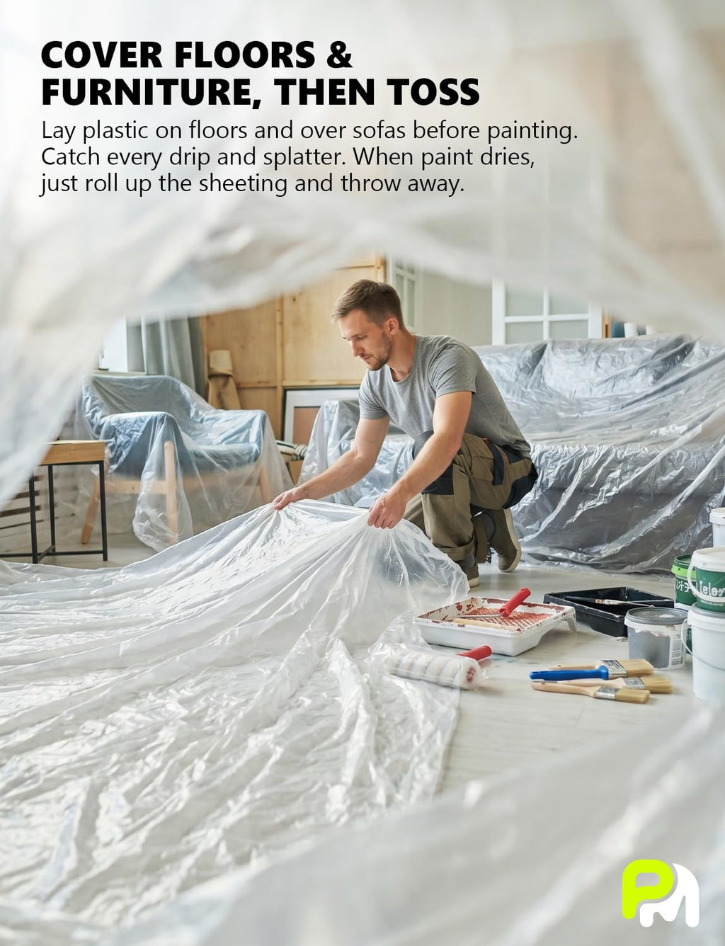 9' x 400' Clear Painters Plastic Sheeting Roll with Dispenser Box