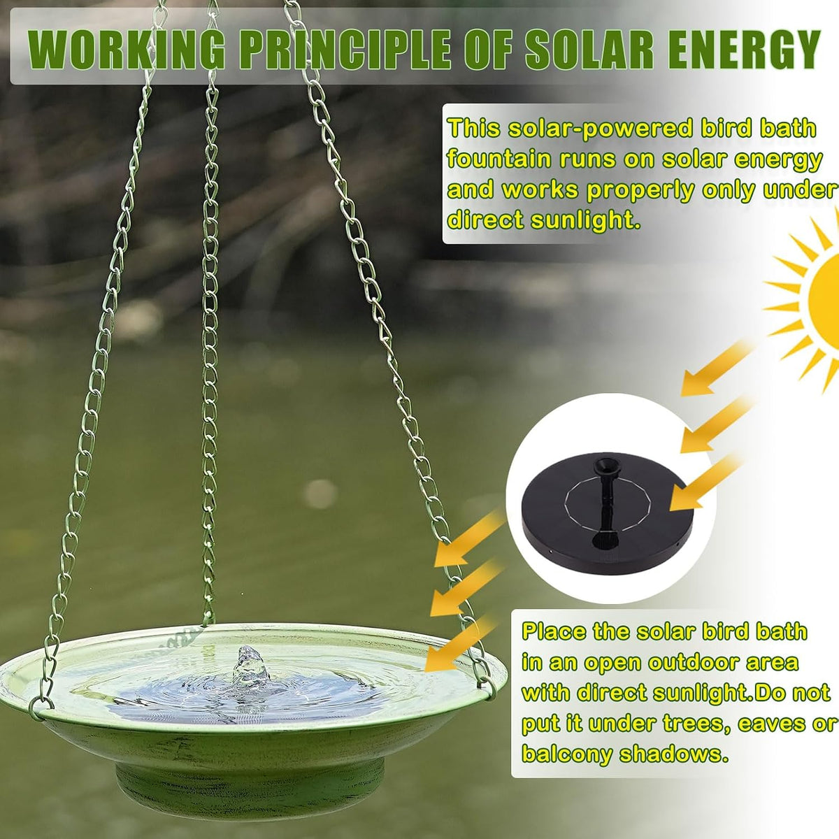 30"H*12.4"W Solar Fountain Hanging Bird Bath,Hanging Bird Fountain