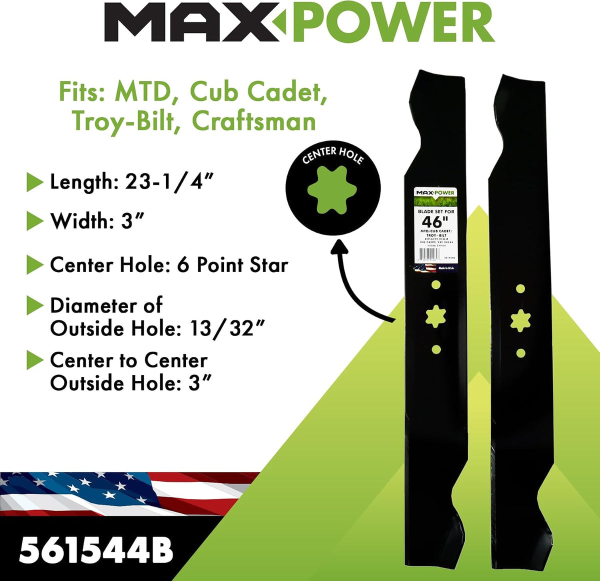 MaxPower 561544B USA MADE 2 Blade Set