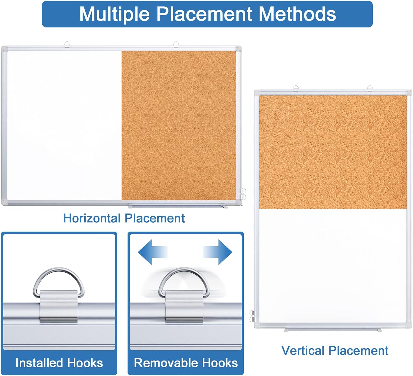Magnetic White Board and Cork Board Combo, 36 X 24 inches Whiteboard Bulletin Combination Board, Wall Mounted Dry