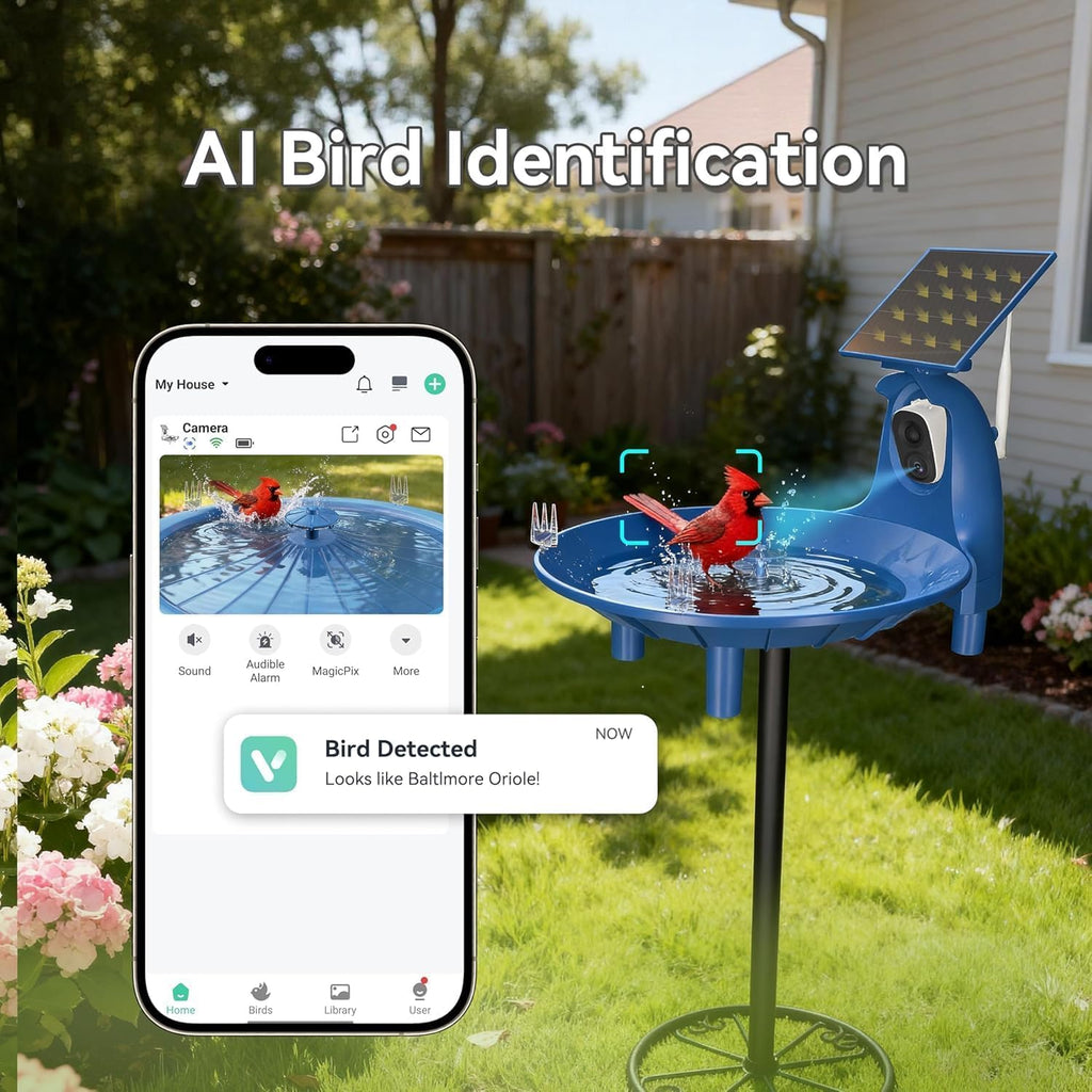 Solar Bird Bath with 2K Camera, Solar Smart Bird Fountain Outdoor