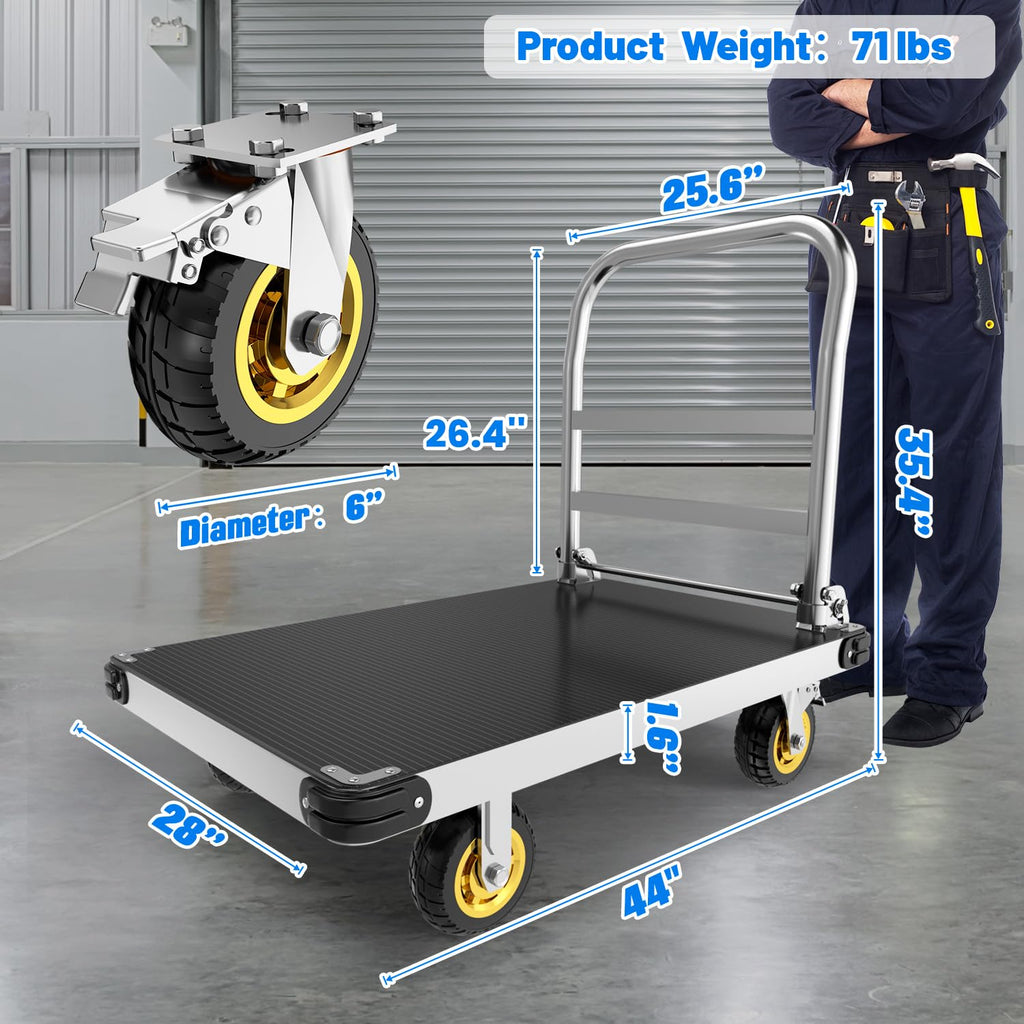 2500 lb Extra Large Platform Truck, 44" x 28" Foldable Flatbed Cart