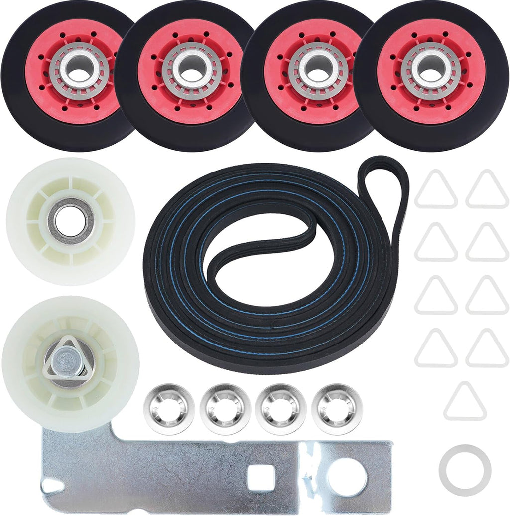 Dryer Idler Pulley Kit Drum Roller Repair Kit May-tag MEDX655DW1/MEDB765FW0/MEDB835DW4/MEDB835DW3/MEDC215EW1/MEDB855DC4/MED5500FW1/MGD5500FW0 Belt Replacement.