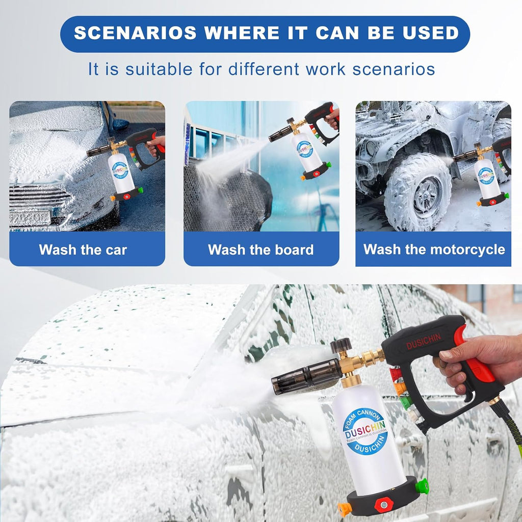 SFL-001 Foam Cannon Snow Foam Lance Pressure Washer Jet Wash Quick Release Adjustable Nozzle 1/4 Inch Male Fitting