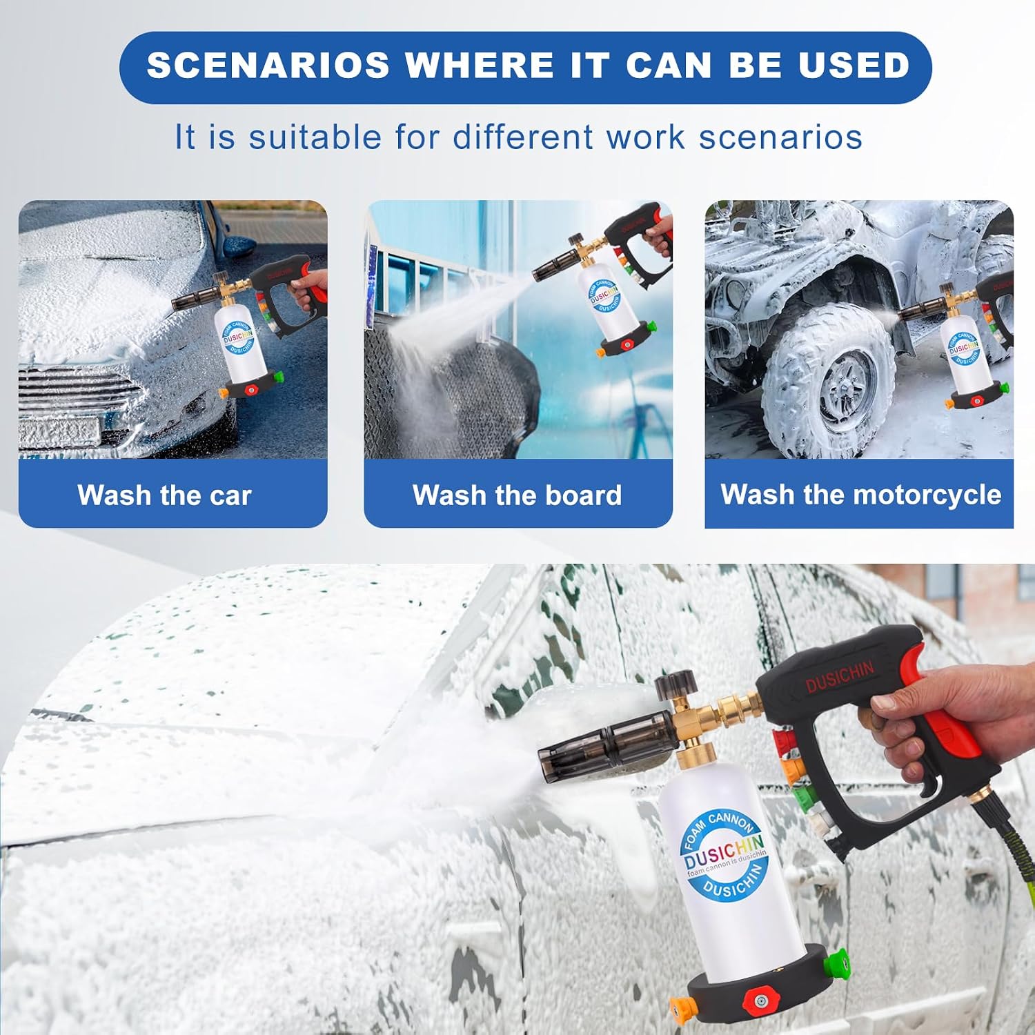 SFL-001 Foam Cannon Snow Foam Lance Pressure Washer Jet Wash Quick Release Adjustable Nozzle 1/4 Inch Male Fitting