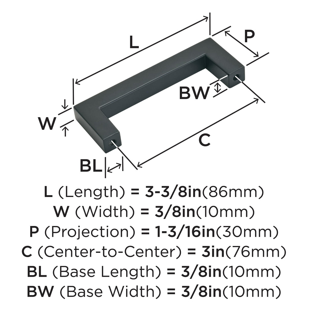 10 Pack 3" Monument Matte Black Drawer Pull