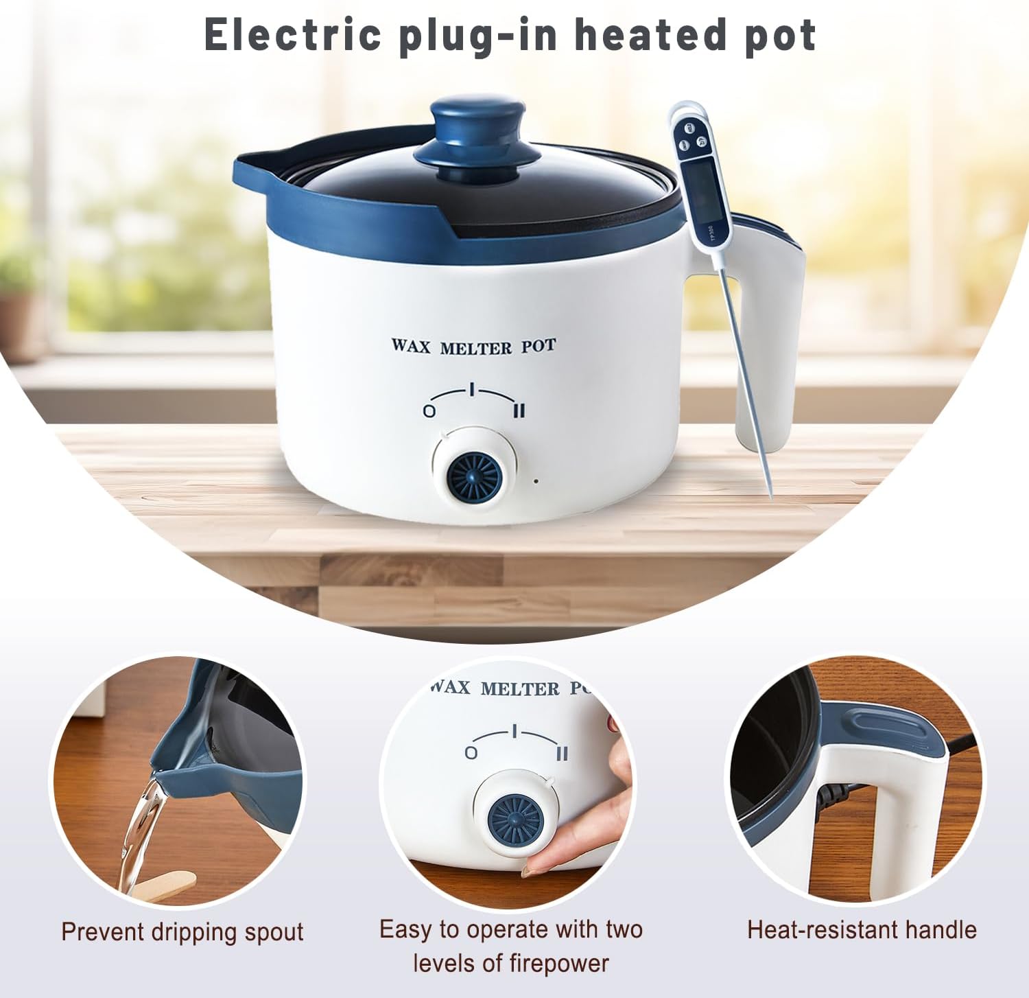 Wax Melting Pot with Thermometer, Electric Wax Melter for Candle Making with Spout 1.5Qt, Small Double Boiler Pot Set
