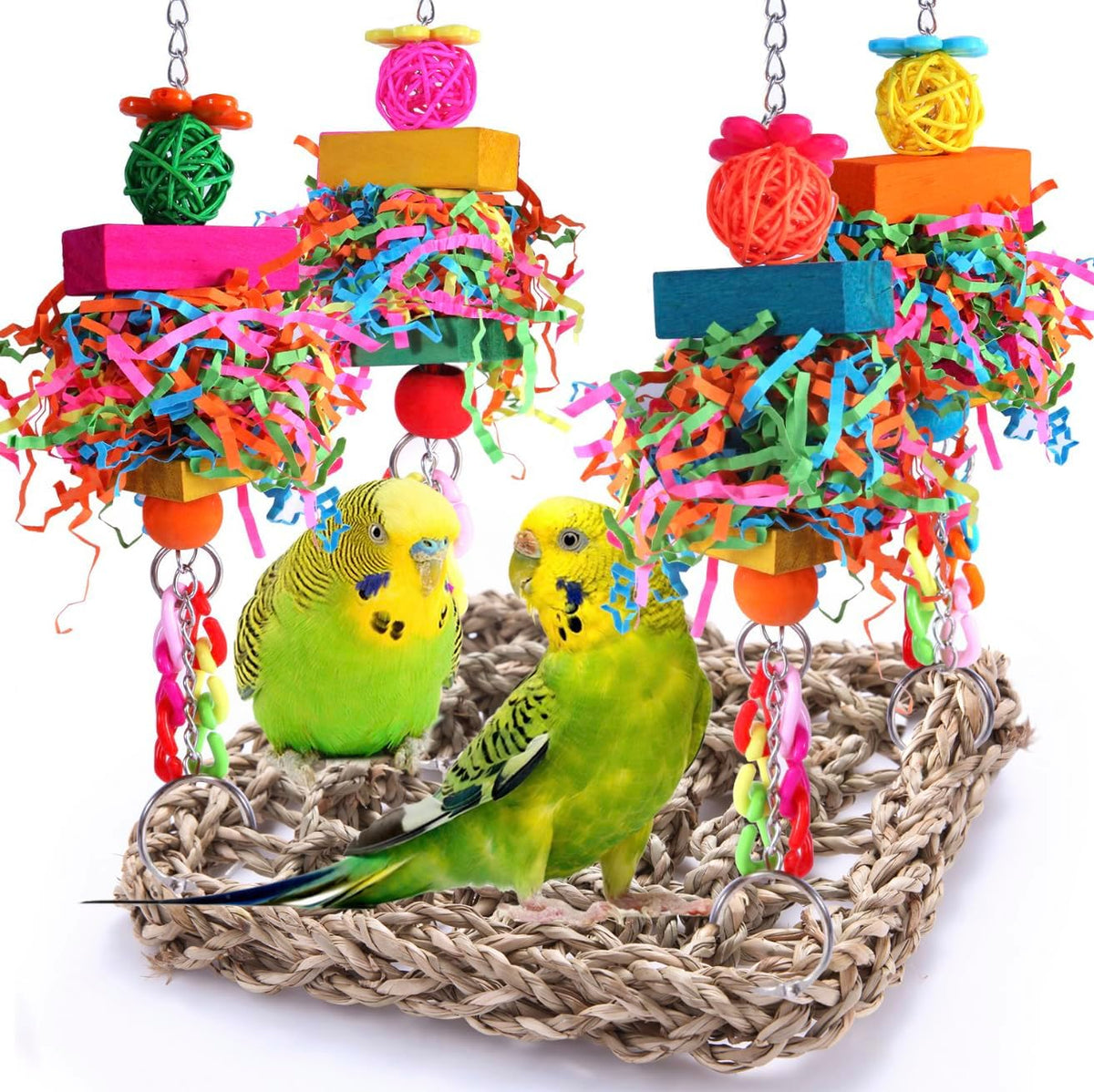 Parakeet Toys Bird Toys Conure Toys Birdcage Stands Bird Foraging Wall Seagrass Woven Hammock Swing Mat for
