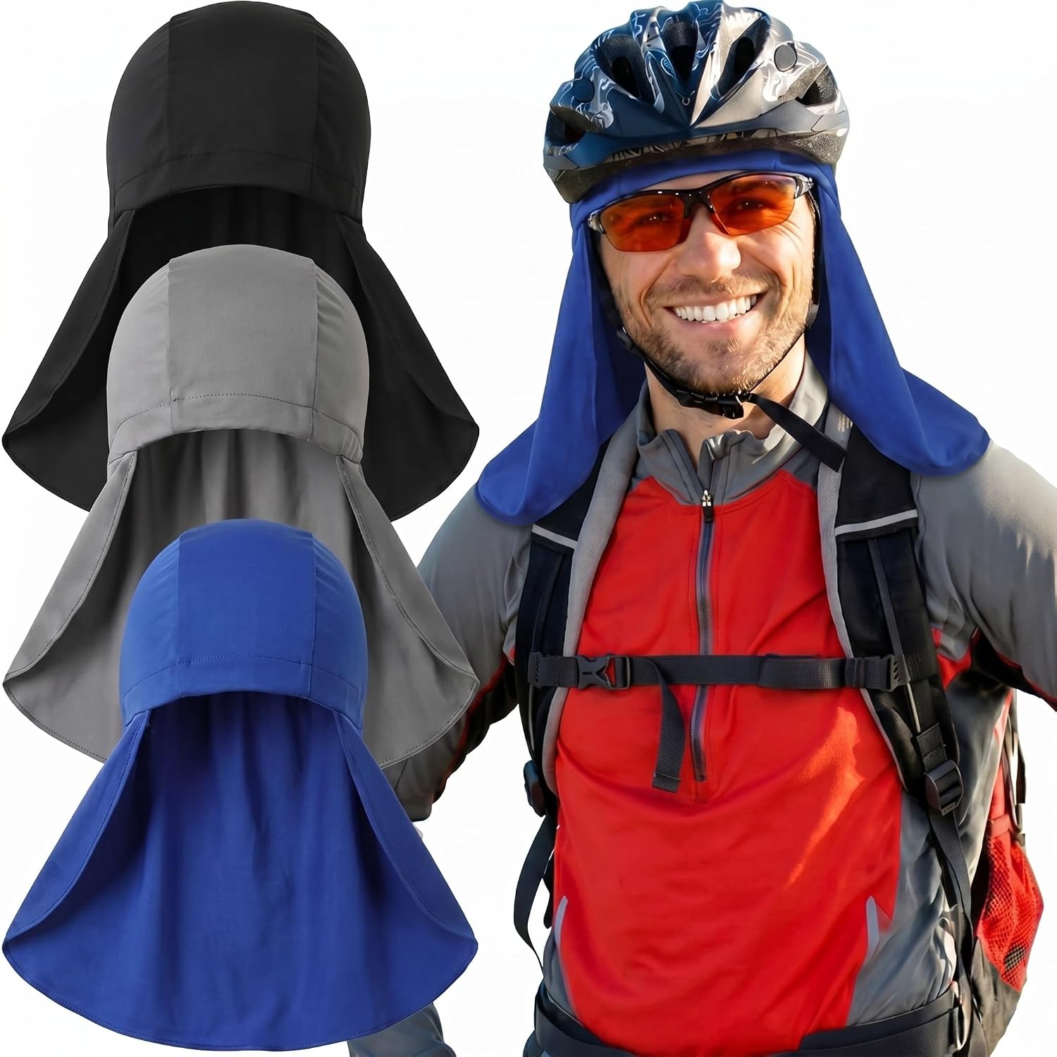 Helmet Liner with Neck Mask, Cooling Skull Cap Sweat Wicking Cap with Tail Sun Cycling Running Neck Protection Hat