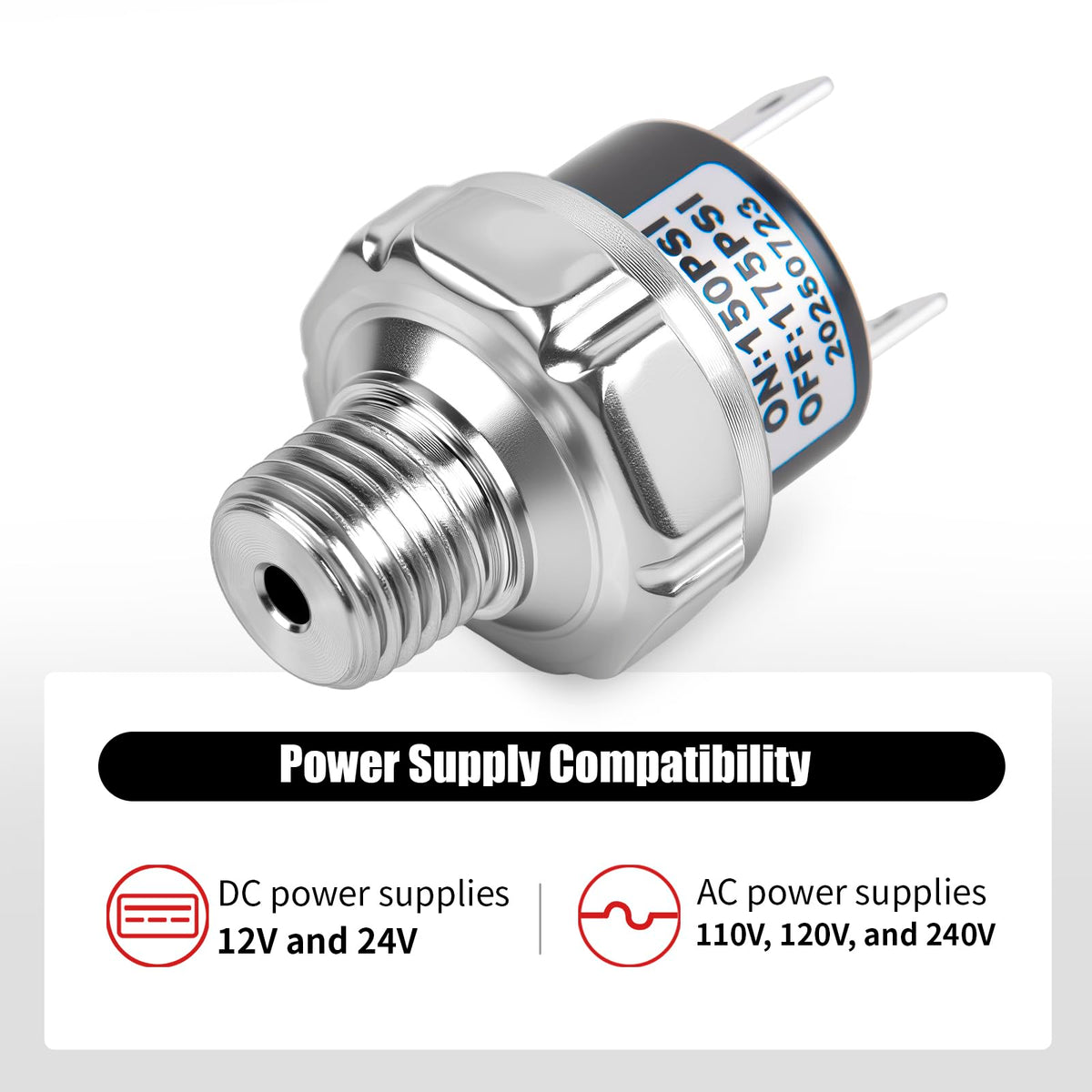 CNWZYMX 150-175 PSI Air Pressure Switch 1/4 NPT Thread, Silver 2PCS
