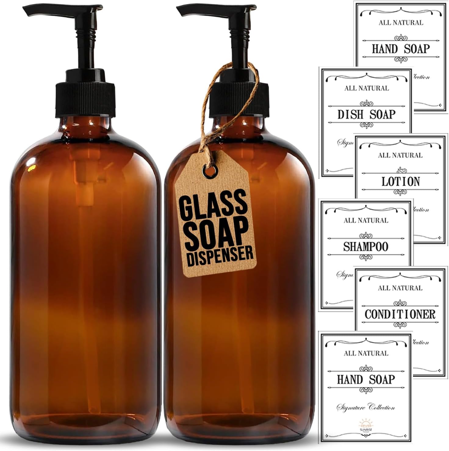 Amber Glass Soap Dispenser with Pump, 16 oz | Amber Glass, Soap Dispenser Pump Hand and Dish,Bathroom and Kitchen