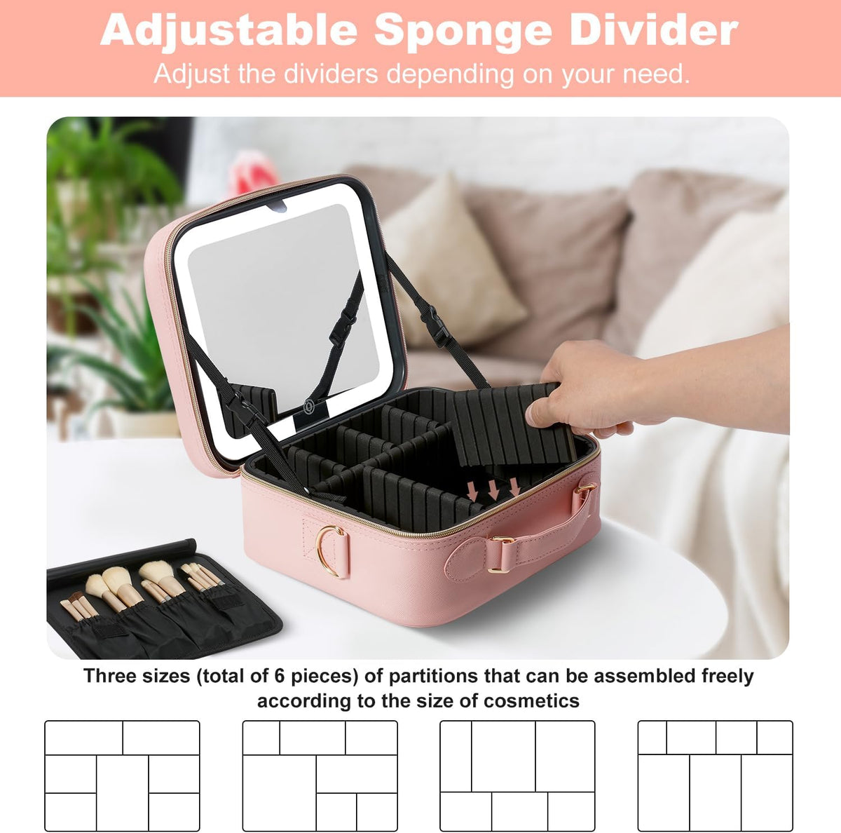 Travel Makeup Bag with LED Lighted Mirror, Travel Makeup Organizer, Makeup Case with 3 Color Lighted Setting and 10x