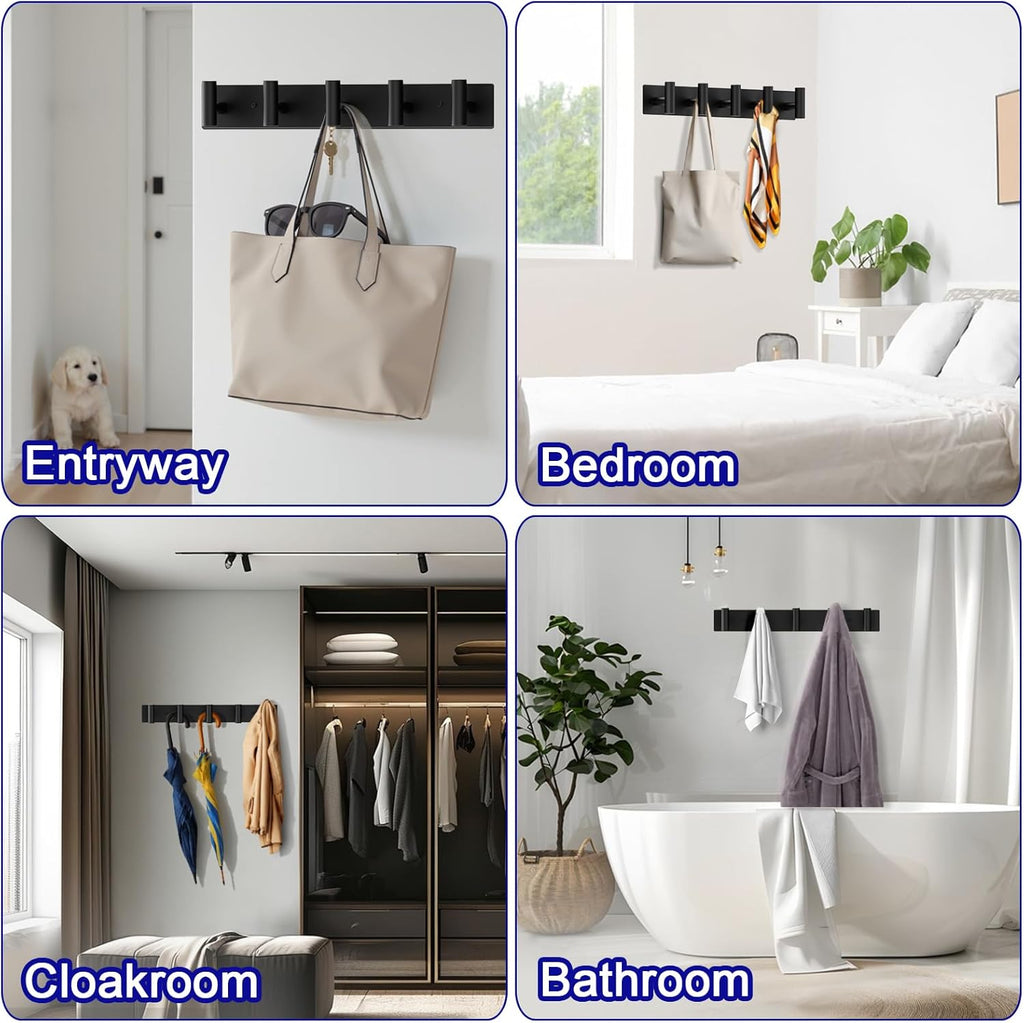 Coat Rack Wall Mount - 5 Coat Hooks, Towel Racks for Bathroom Robes Bags Keys, Hat Rack Wall Towel Hooks Organizer