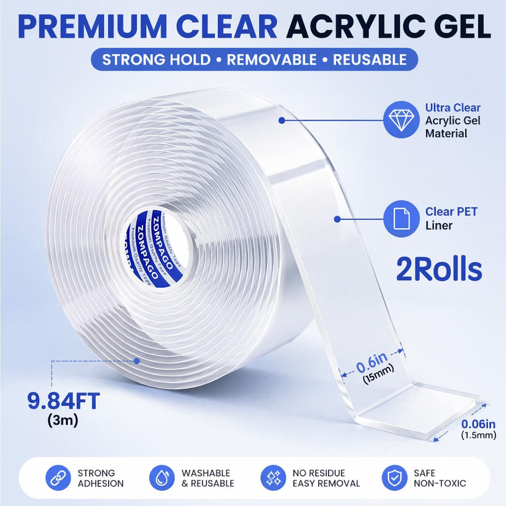 Heavy Duty Double Sided Mounting Carpet Tape 2 Rolls 0.6in x 9.84FT
