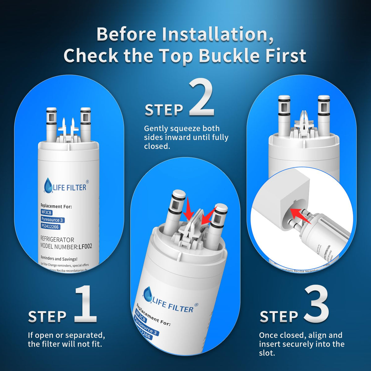 Replacement for WF3CB Refrigerator Water Filter, 3 Pack