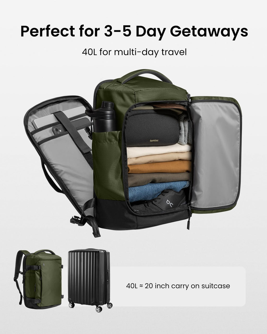 Travel Backpack 40L, TSA Carry On Bag Flight Approved, PFAS Free