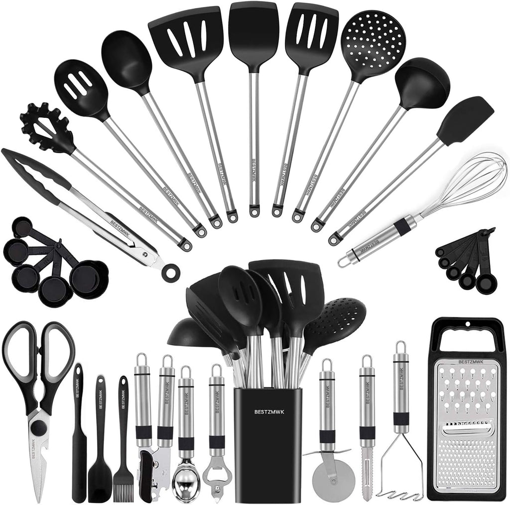Kitchen Utensil Set-Silicone Cooking Utensils-33 Kitchen Gadgets & Spoons for Nonstick Cookware-Silicone and