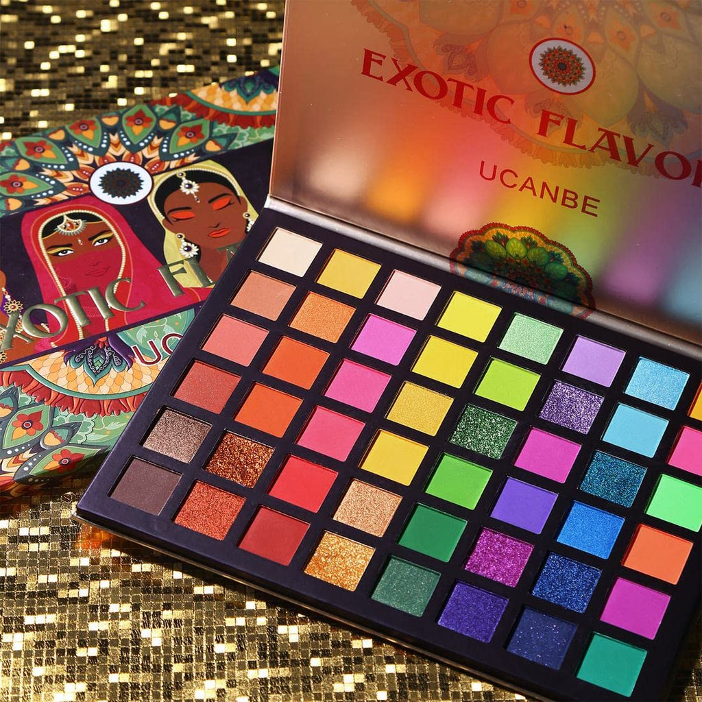 EXOTIC FLAVORS Neon Eyeshadow Makeup Palette - 48 Colorful High Pigmented - Rainbow Matte Shimmer Glitter Eye Shadow