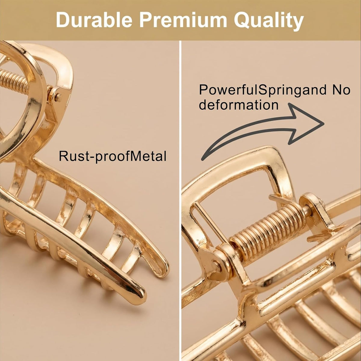6 Pack Gold Metal Hair Clips - 4 Inch Large Jaw Clips for Women, Strong Hold Hair Claws for Thick or Thin Hair