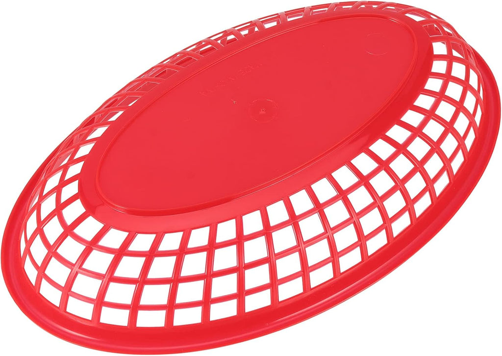 60 Pack Red Plastic Fast Food Serving Baskets, 9 x 5.6 x 1.5 Inch Oval Restaurant Serving Baskets for Bread, Fried
