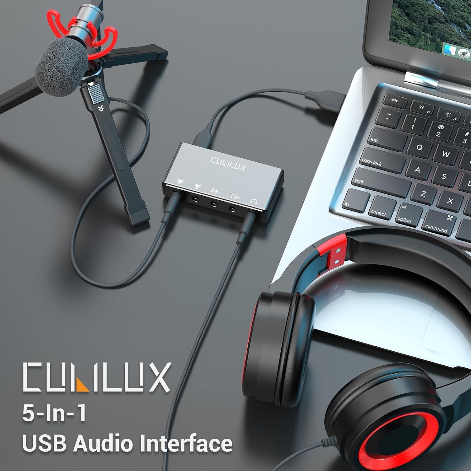 CB5 USB Audio Interface for Recording, Streaming, Podcasting, USB to 3.5mm Sound Card with Stereo Microphone Input